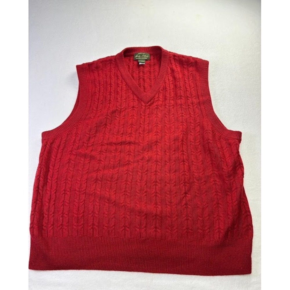 ORVIS Mens Burgundy Red Wool Cable Knit Sweater Vest Size XL V Neck *Grandpacore